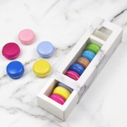 Szín: márvány S - 25 db Macaroon süti tortadoboz átlátszó ablak esküvői ajándék családi gyerekeknek születésnapi