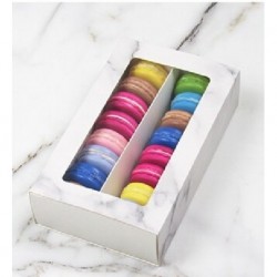 Szín: márvány L - 25 db Macaroon süti tortadoboz átlátszó ablak esküvői ajándék családi gyerekeknek születésnapi
