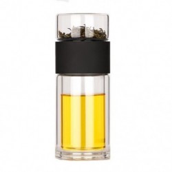 Fekete szín - Kiváló minőségű dupla üvegű kulacs tokkal Tea Vizes palack Környezetbarát Drink Infuser Tumbler