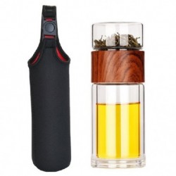 Szín: barna tokkal - Kiváló minőségű duplaüvegű vizes palack tokkal Tea Vizes palack Környezetbarát Drink Infuser