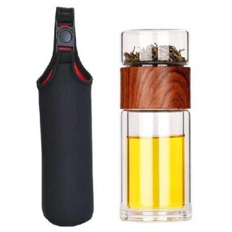 Szín: barna tokkal - Kiváló minőségű duplaüvegű vizes palack tokkal Tea Vizes palack Környezetbarát Drink Infuser