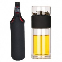 Szín: fekete tokkal - Kiváló minőségű duplaüvegű vizes palack tokkal Tea Vizes palack Környezetbarát Drink Infuser