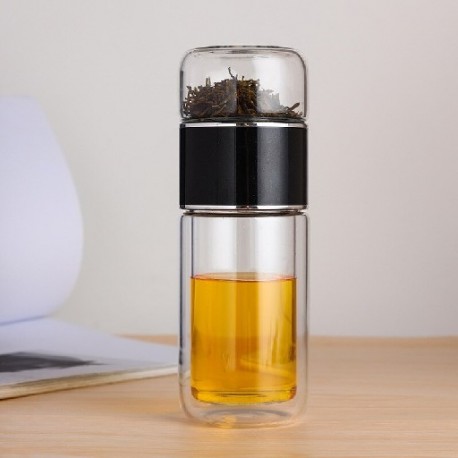 Szín: fekete B - Kiváló minőségű dupla üvegű kulacs tokkal Tea Vizes palack Környezetbarát Drink Infuser Tumbler