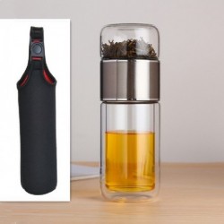 Szín: ezüst tokkal - Kiváló minőségű duplaüvegű vizes palack tokkal Tea Vizes palack Környezetbarát Drink Infuser