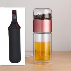 Szín: Rózsapiros tokkal - Kiváló minőségű dupla üvegű kulacs tokkal Tea Vizes palack Környezetbarát Drink Infuser