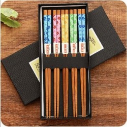 Szín: F - 5 Pasang Set Dapat Digunakan Kembali Buatan Tangan Bambu Jepang Kayu Alami Kayu Potongan Tongkat Sumpit Hadiah Kotak