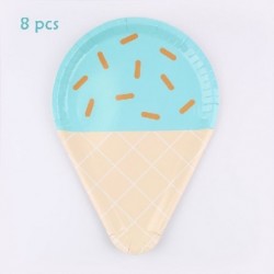 Szín: 9 hüvelykes lemez 8db8 - Kegiatan téma Ulang Tahun Seri Es Krim Peralatan Makan Sekali Pakai Sendok Pertemuan Pesta