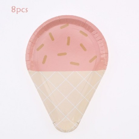 Szín: 9 hüvelykes lemez 8db12 - Kegiatan téma Ulang Tahun Seri Es Krim Peralatan Makan Sekali Pakai Sendok Pertemuan Pesta