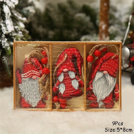 Szín: SDG87--Piros-9db - 9/12 Buah Navidad 2022 Tahun Baru 2023 Hadiah Pohon Natal GNOME Kayu Liontin Ornamen Dekorasi Natal