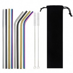 Szín: 11db Mix1 - Sedotan Minum Logam 304 Baja Tahan Karat Warna-warni S Dapat Digunakan Kembali Bengkok Lurus dengan Kuas