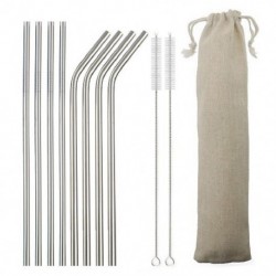 Szín: 11 db ezüst - Sedotan Minum Logam 304 Baja Tahan Karat Warna-warni S Dapat Digunakan Kembali Bengkok Lurus dengan Kuas