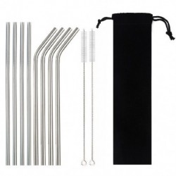 Szín: 11 db Ezüst4 - Sedotan Minum Logam 304 Baja Tahan Karat Warna-warni S Dapat Digunakan Kembali Bengkok Lurus dengan Kuas