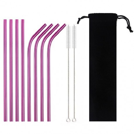 Szín: 11 db Pink5 - Sedotan Minum Logam 304 Baja Tahan Karat Warna-warni S Dapat Digunakan Kembali Bengkok Lurus dengan Kuas