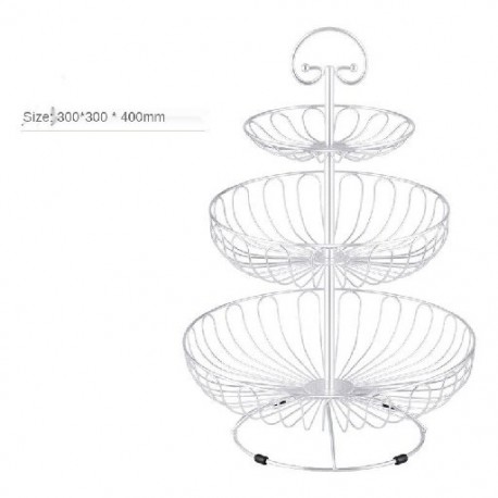 Szín: FEHÉR B - Rumah Tangga 3 Lapisan Buah Piring Meja Logam Keranjang Hitam Gaya Retro Nampan Rak Penyimpanan WF1020 Kue