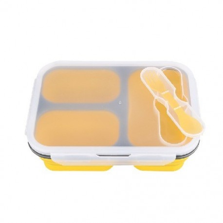 Szín: sárga - Kotak Makan Siang Portabel Dapat Dilipat Silikon 1100Ml Kotak Makan Siang Besar Mangkuk Kapasitas Ramah