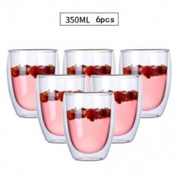 Szín: 6db 350ml - 6 Buah Cangkir bögre Kopi Susu Terisolasi Kaca Dinding Lapisan Ganda Cangkir Minum Panas Minuman Sehat