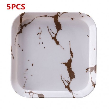 Szín: N - 9 Buah/Set Piring Hidangan Penutup Bulat Pola Marmer Dapur Imitasi Melayani Piring Porselen Saláta Piring Bulat
