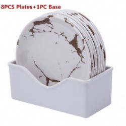 Szín: O - 9 Buah/Set Piring Hidangan Penutup Bulat Pola Marmer Dapur Imitasi Melayani Piring Porselen Saláta Piring Bulat