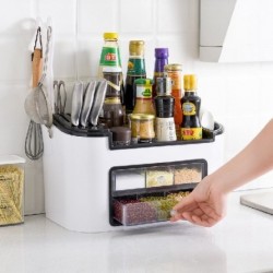 Szín: C1 - Kotak Bumbu Dapur Multifungsi Wadah Toples Bumbu Rak Penyimpanan Pisau Rempah Rak Perlengkapan Dapur Szervező Kaca