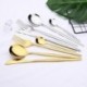 Szín: 24 db Rainbow - 24 Buah Set Alat Makan Emas Putih Pisau Baja Tahan Karat Sendok Garpu Sendok Garpu Peralatan Makan Dapur