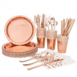 Szín: 80db Rose gold készlet - 80 Buah Alat Makan Pesta Sekali Pakai Termasuk Piring Kertas Pesta Ulang Tahun, Serbet, Gelas,