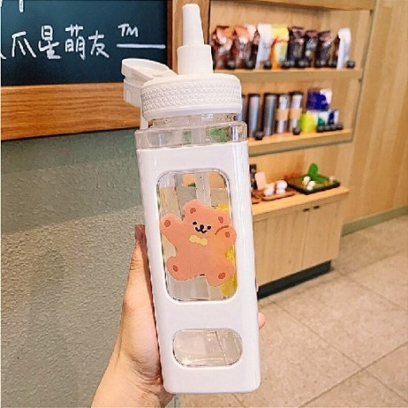 Űrtartalom: 900 ml - Kawaii Bear kulacs lányoknak Aranyos műanyag nyári iskolai italos palack csészékkel BPA mentes 700