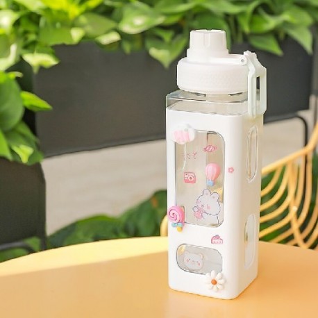 Űrtartalom: 900 ml - Kawaii Bear kulacs lányoknak Aranyos műanyag nyári iskolai italos palack csészékkel BPA mentes 700