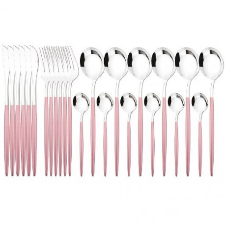 Szín: 24 db Pink Silver - 24 db Rózsaszín arany étkészlet Rozsdamentes acél evőeszköz készlet Kések Villák