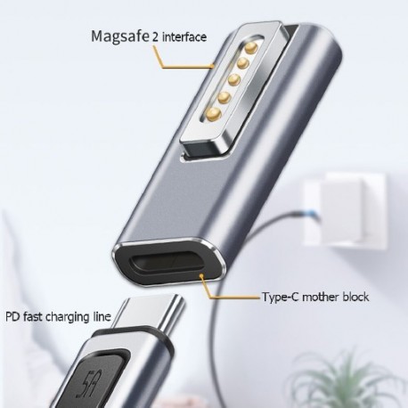 5A mágneses USB C-adapter PD gyorstöltés, konverziós C típusú aljzatból iOS interfészhez 2 adapter Magsafe 2 Macbook Air