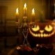 Szín: narancs - Halloween LED csontváz szellem kézi gyertyafények füstmentes koponya szellem tartó gyertya lámpa