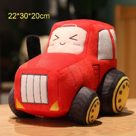 Szín: piros 22x30x20cm - Kawaii Tractor Peluche játékok Szép szimuláció autós plüss babák, kitömött puha rajzfilm