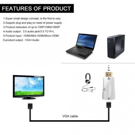 HDMI Male to VGA Női 1080p Video Converter Adapter 3,5 mm-es Audio Cable for PC RF
