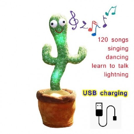 Szín: USB töltés - Kawaii plüss kaktusz játékok énekelhetnek Tánc angol dalok Swing test beszélni tanul Ragyogó baba