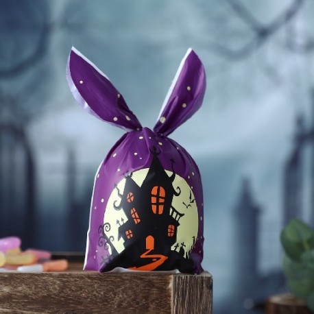 Szín: lila kastély - 50db Halloween cukorka csomagolás táska dekoráció sütőtök gyerekeknek trükk vagy csemege Cosplay