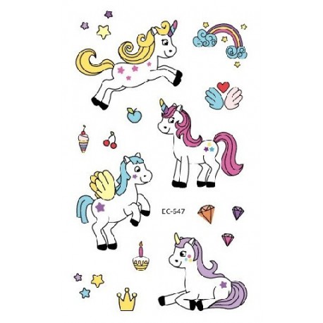 Szín: forma1 - 1db Unicorn Tattoo matricák rózsaszín szivárvány unikornis gyerekek születésnapi parti dekoráció buli