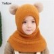 Szín: sárga - Puha dupla meleg szélálló lány fiú sapka sál téli baba kötött sapka sapka sapka gyerekeknek kapucnis