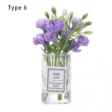 Szín: 6-os típus - Ajándékjátékok Bútor Üvegpalack Miniatűr Modell Rózsaszín Rózsa Babaház Virág Váza Fehér