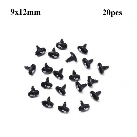 Szín: 9x12mm - 20db 9-16mm fekete barkácsjátékok gyerekeknek Biztonsági szemek plüss baba kiegészítők fehér medve