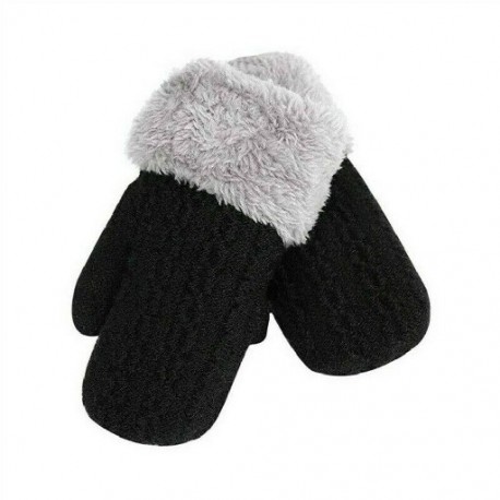 Fekete szín - 1-4 évre télen műszőrme akasztós nyak puha vastag meleg kötött ujjatlan ujjatlan gyerekek kesztyű aranyos