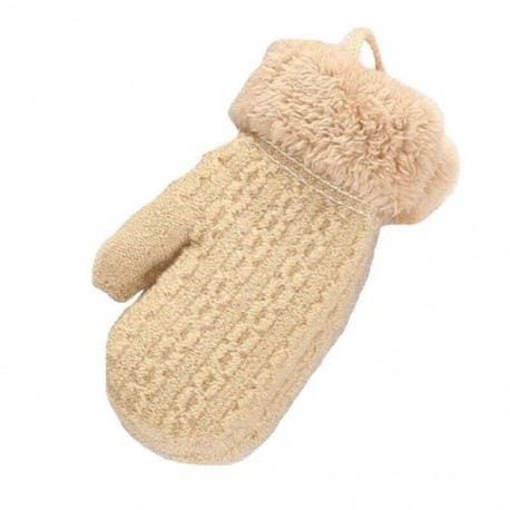 Szín: bézs - 1-4 évig télen műszőrme akasztós nyak puha vastag, meleg kötött ujjatlan ujjatlan gyerek kesztyű aranyos