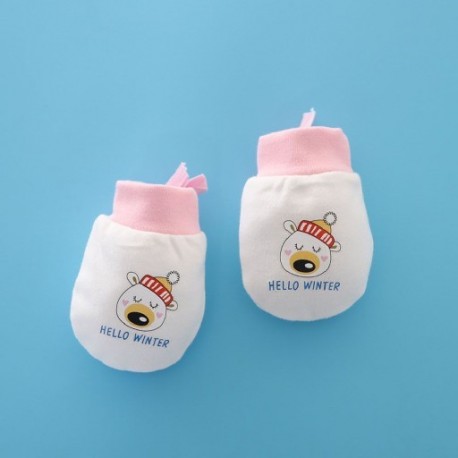 Szín: Pink Bear - Téli tiszta pamut újszülött csecsemőkesztyűk karcolásgátló húzózsinóros ujjatlanok