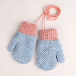 Szín: kék - Téli puha plüss akasztós nyak aranyos gyerek kesztyű kötött ujjatlan vastag meleg 2-6 éves korig