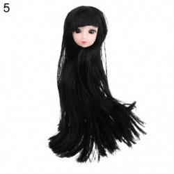 Szín: 5 - 1/6 BJD babafej aranybarna fekete hosszú hajjal 30 cm-es babaízülethez 3D szemekhez, barkácsoláshoz való