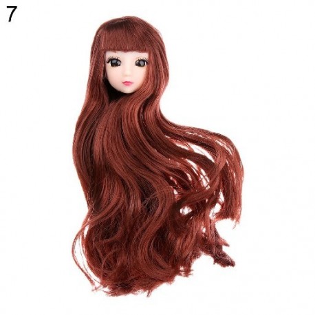 Szín: 7 - 1/6 BJD babafej aranybarna fekete hosszú hajjal 30 cm-es babaízülethez 3D szemekhez, barkácsoláshoz való