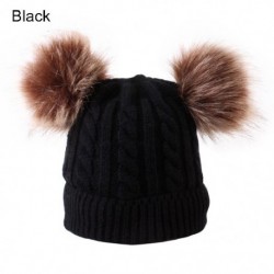 Fekete szín - Fiúk lányok téli kötött vastag gyerek sísapka gyerek sapka Pom Pom kisgyermek gyapjú sapkával