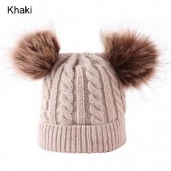 Szín: khaki - Fiúk lányok téli kötött vastag gyerek sísapka gyerek sapka Pom Pom gyapjú kalappal tipegőnek