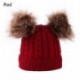 Piros szín - Fiúk lányok téli kötött vastag gyerek sísapka gyerek sapka Pom Pom kisgyermek gyapjú sapkával