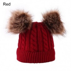 Piros szín - Fiúk lányok téli kötött vastag gyerek sísapka gyerek sapka Pom Pom kisgyermek gyapjú sapkával