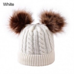 Fehér szín - Fiúk lányok téli kötött vastag gyerek sísapka gyerek sapka Pom Pom gyapjú kalappal tipegőnek