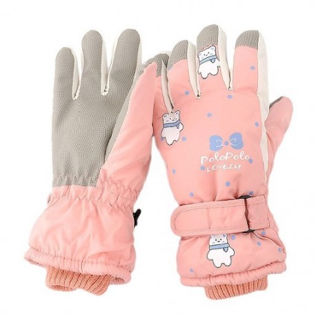 Szín: rózsaszín - Kislányok Vastag, Meleg Szélálló Vízálló Gyermek Síkesztyűk Sí Szabadtéri Sportok Ujjatlanok